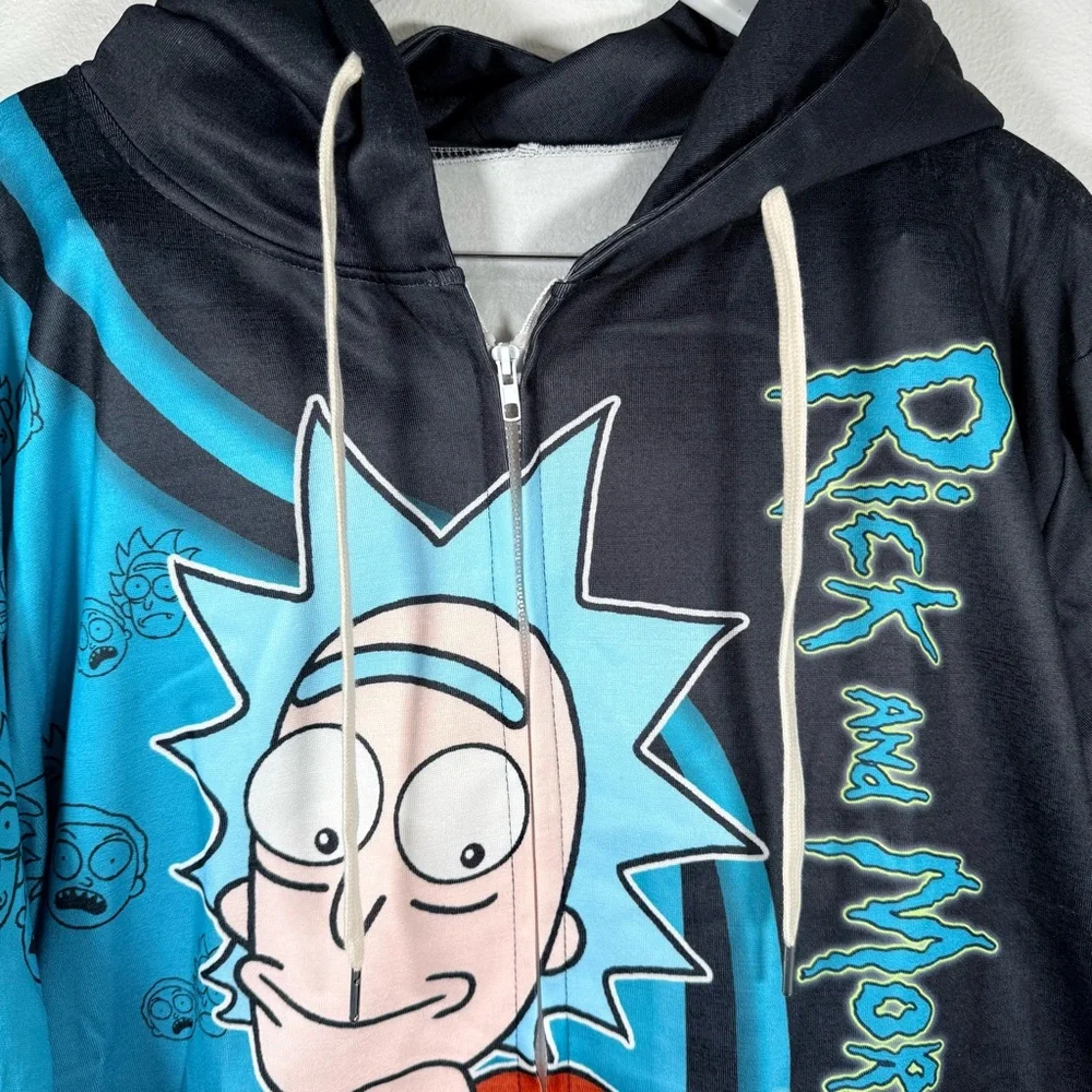 Rick and Morty Full Print Zip Hoodie Adult XL Cartoon Network Graphic Sweatshirt
